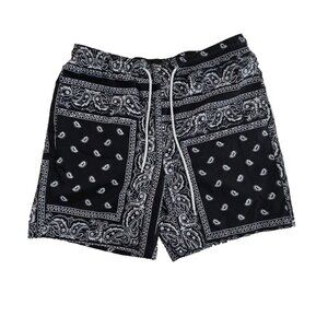 Handkerchief Shorts Men's M (32-34) Black Drawstring Elastic Waist 6" Inseam